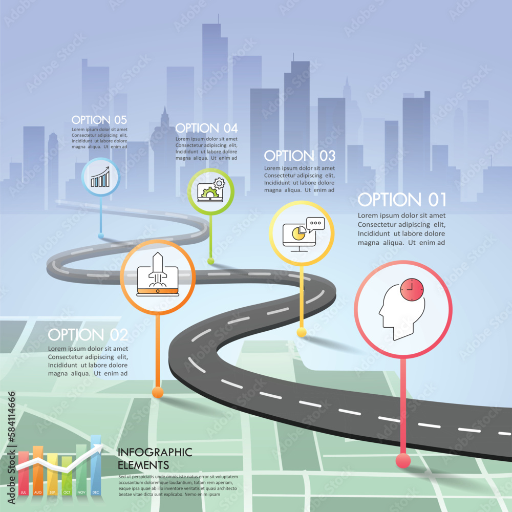 Multipe Routes Infographic Road way infographic template 5 options. can be used for workflow ...