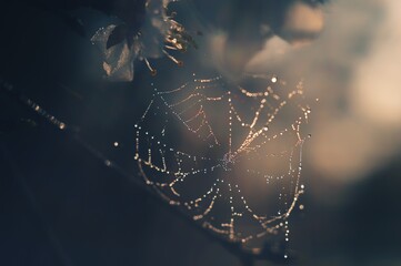 lovely background with cobwebs in the sun. drops of water on the cobweb.