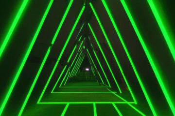 Wall Mural - green neon lines triangular green fashion background, fashionable futuristic background