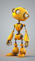 Wall Mural - Yellow cartoon robot thinking about something, futuristic cute robot standing and thinking 