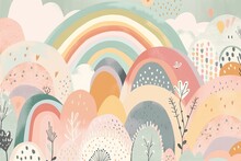 Boho Pastel Rainbow. Scandinavian Print For Baby Shower, Nursery, Playroom, Birthday, Kids' Party, And More. Generative AI
