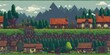 Game assets - Tileable village landscape in pixel art, seamless pattern. Generative AI illustration