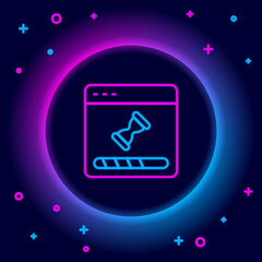 Canvas Print - Glowing neon line Loading a data window with a progress bar icon isolated on black background. Colorful outline concept. Vector