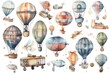Aircraft, airship, balloon, helicopter. Aircraft clipart watercolor. Generative AI