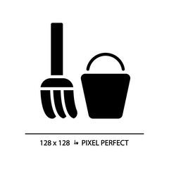 Canvas Print - Staff only enclosure pixel perfect black glyph icon. Janitor room with equipment. Toilet cleaning tools. Manual work. Silhouette symbol on white space. Solid pictogram. Vector isolated illustration