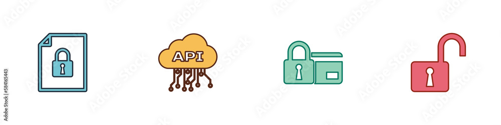 Set Document and lock, Cloud api interface, Credit card with and Open ...
