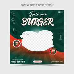 Fast food restaurant business marketing social media post or web banner template design with an abstract background, logo, and icon. Fresh pizza, burger & pasta online sale promotion flyer or poster.