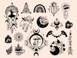 Mystical celestial clipart bundle, Mysticism and esoteric, Flower moon, dream catcher, mushrooms and other spiritual elements isolated vector elements
