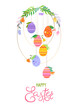 Happy Easter vector illustration. Trendy Easter design with typography, wreath, eggs and spring flowers in soft colors for banner, poster, greeting card.
