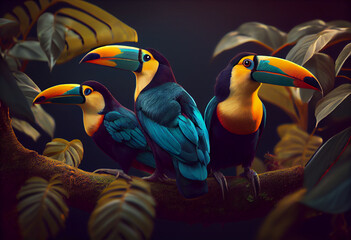 Aufkleber - Beautiful photo Toucans concept, contemporary natural social background. Generative AI technology.
