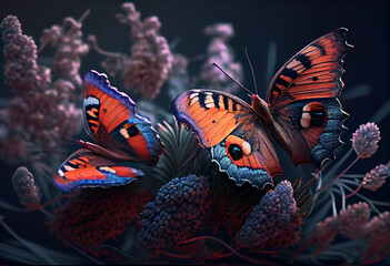 Leinwandbilder - Beautiful photo Butterflies concept, contemporary natural social background. Generative AI technology.
