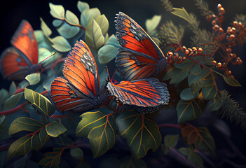 Leinwandbilder - Beautiful photo Butterflies concept, contemporary natural social background. Generative AI technology.
