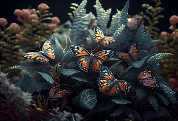 Leinwandbilder - Beautiful photo Butterflies concept, contemporary natural social background. Generative AI technology.
