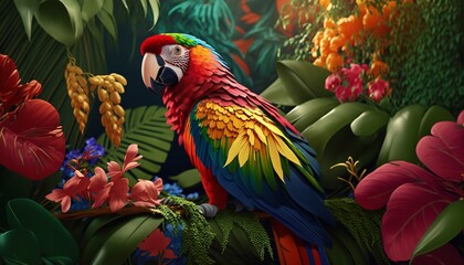 Wall Mural - Background for tropical wallpaper including flora and birds. Excellent pc wallpaper with a stunning abstract backdrop. Generative Ai.