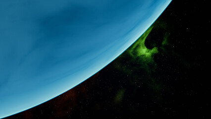 Wall Mural - blue planet with nebula on background.