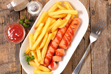 Sticker - Sausages and french fries with ketchup