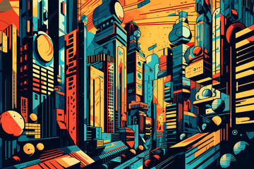 pop art of a futuristic city. digital art illustration. generative AI.