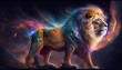 iridescent lion in space