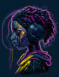 Colourful graffiti illustration of girl hearing music with headphone ,face only with vibrant color, hip hop - created with Generative AI