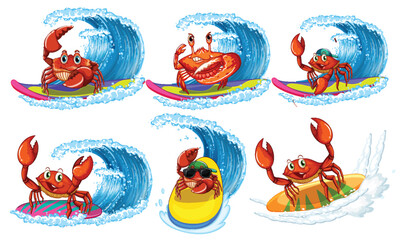 Wall Mural - funny crab cartoon characters in summer theme