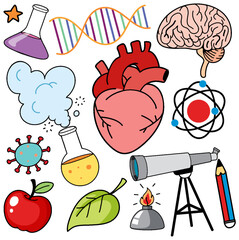 Wall Mural - Colorful Science Objects and Icons Vector Set