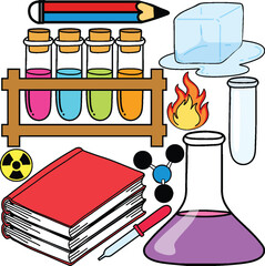 Wall Mural - Colorful Science Objects and Icons Vector Set