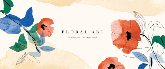 Wall Mural - Abstract floral background vector. Spring plant watercolor hand drawn flowers with watercolor texture. Design illustration for wallpaper, banner, print, poster, cover, greeting and invitation card.