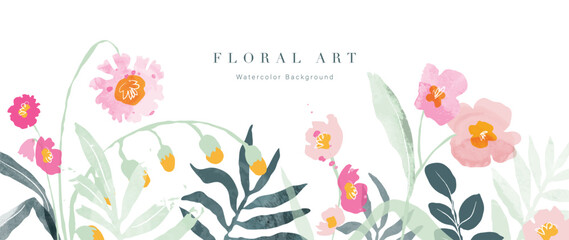 Wall Mural - Abstract floral background vector. Spring plant watercolor hand drawn flowers with watercolor texture. Design illustration for wallpaper, banner, print, poster, cover, greeting and invitation card.