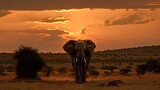 Fototapeta Perspektywa 3d - Lone Elephant Standing Tall Against the Horizon, Majestic Wildlife Photography, Generated by AI