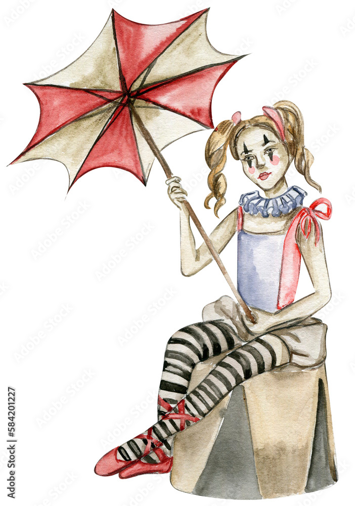 Watercolor hand drawn circus clown vintage style. Perfect for wedding ...