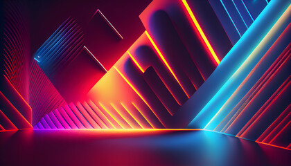 Neon Abstract lights background with laser rays, and glowing lines, Generative AI