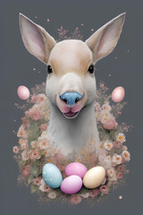 Easter background: cute animal with easter eggs, generative AI