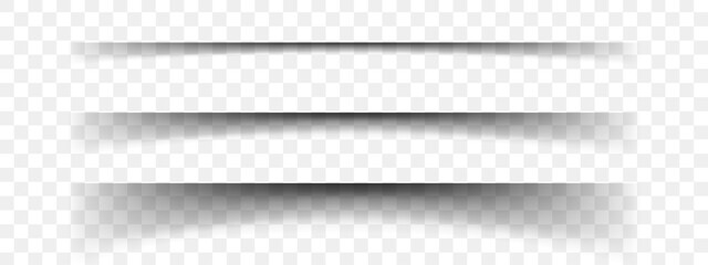 Fototapete - Paper shadow effects. Horizontal divider lines. Notebook worksheet, book page, card, flyer, banner, poster with soft blurred edges on transparent background. Vector realistic illustration