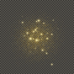 gold glittering dust on transparent backdrop