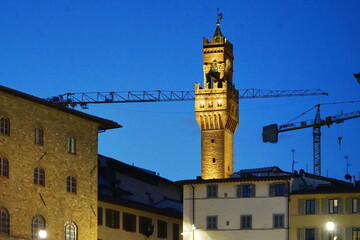 Sticker - Arnolfo Tower of Palazzo Vecchio in the evening in Florence, Tuscany, Italy