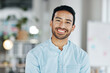 © A. Frank/peopleimages.com - Happy, smile and portrait of man in office for startup, confident and positive. Happiness, corporate and pride with face of male employee standing in agency for management, expert and director