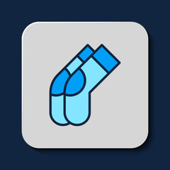 Poster - Filled outline Socks icon isolated on blue background. Vector