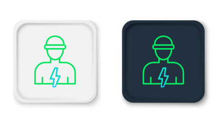 Sticker - Line Electrician technician engineer icon isolated on white background. Colorful outline concept. Vector