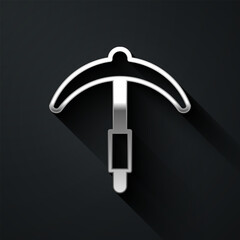 Poster - Silver Pickaxe icon isolated on black background. Long shadow style. Vector