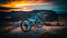 Bicycle On A Mountain Trail With Stunning Evening Views