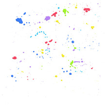 Colorful Collection Of Paint Splashes, Including Shades Of Purple, Blue, Green, Red, And Yellow. The Multicolor Spatter Artistic Jackson Pollock Style Painting, With Messy Inkblots And Fluid Drops.