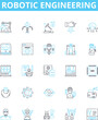 © Nina - Robotic engineering vector line icons set. Robotics, Engineering, Automation, Machines, Programming, Artificial, Intelligence illustration outline concept symbols and signs