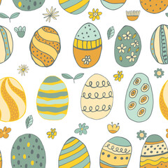 Wall Mural - Vector seamless pattern from Easter eggs and flowers. Easter eggs. Traditional Easter ornament. Happy easter. Hand-drawn. Vector illustration.
