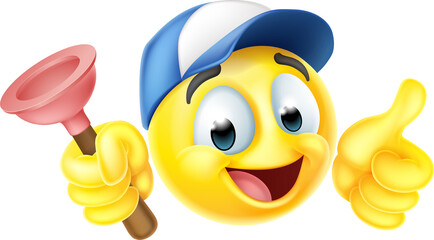 Wall Mural - Plumber Plunger Handyman Emoticon Emoji Icon