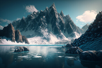 Canvas Print - Scenic view of mountain and lake generative AI