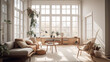 © AnArtificialWonder - Japandi Style Interior Design, Bright and Light Living Room Photography with High Ceilings and Calming Natural Decor and Styling - Generative AI