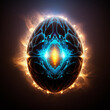 Easter galaxy futuristic egg, black and blue futuristic colors. The egg is a symbol of the birth of life. Generative AI.
