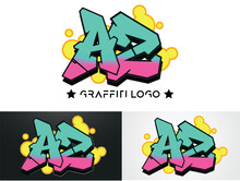 AZ Initial Graffiti Vector Logo With Spray And Street Style Effect