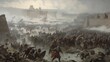 A Medieval Mass Battle: Ancient Armies, Crusaders, and Knights Join Conflict on the Battlefield with Castles in the Fog: Generative AI