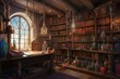 Wizard's or Alchemist's  Study with Potions and Library of Books, Room Interior for Medieval Fantasy RPG [Generative AI]